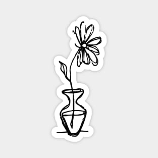 Flower In Vase Doodle Black Magnet