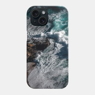 Rough sea waves white and rocks Phone Case