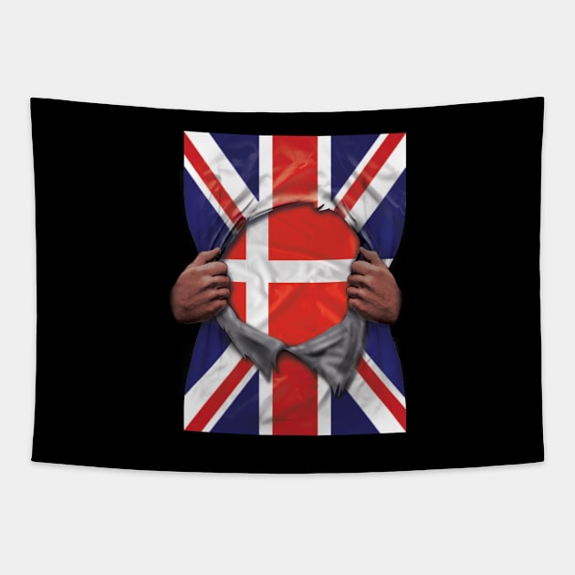 Denmark Flag Great Britain Flag Ripped - Gift for Danish From Denmark Tapestry by Country Flags