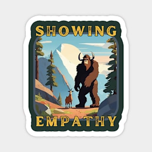 Bigfoot Wearing Horns to Empathize With His Goat Friend. Magnet