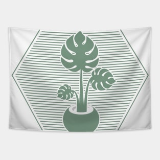 Green Monstera line Tapestry