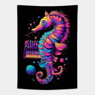 Synthwave Seahorse Serenade Tapestry