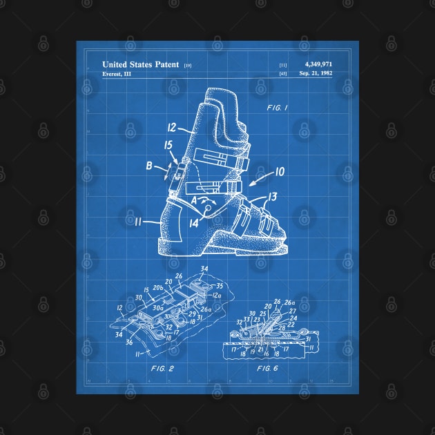 Ski Boots Patent - Skier Ski Lodge Chalet Art - Blueprint by patentpress