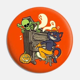 Black Cat Pianist and Halloween Ghouls Pin