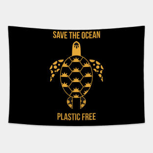 Save The Ocean Keep The Sea Plastic Free Turtle Scene Tapestry