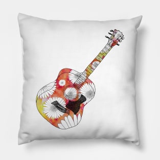 Acoustic guitar psychedelic daisies Pillow