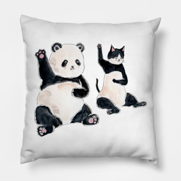 CAT & PANDA Pillow by TOCOROCOMUGI