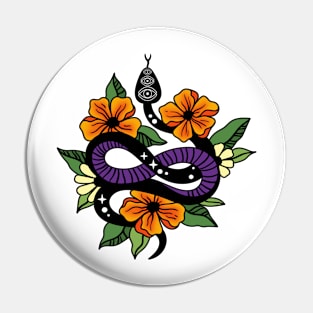 Floral mystic snake, orange Pin