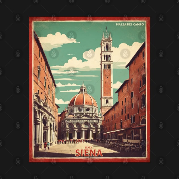 Piazza del Campo and Duomo Siena  Italy Vintage Tourism Travel Poster by TravelersGems