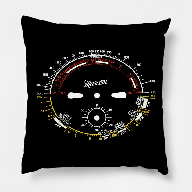 Radio Marconi Tuning Dial Design Pillow by DrumRollDesigns