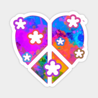 Colorful Peace and Love Heart Magnet