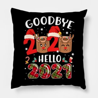 Goodbye 2020 Hello 2021 Santa's Hat Candy Cane Snowflakes Reindeer Face Mask Gift Christmas & Happy New Year 2021 Pillow