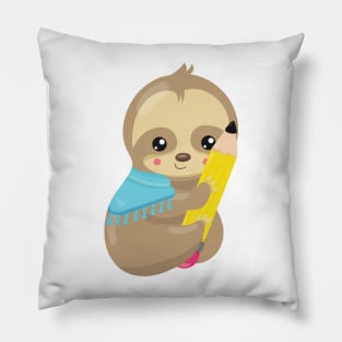 School Sloth, Cute Sloth, Baby Sloth, Pen, Pencil Pillow