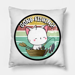 Cute white cat has gone fishing Pillow