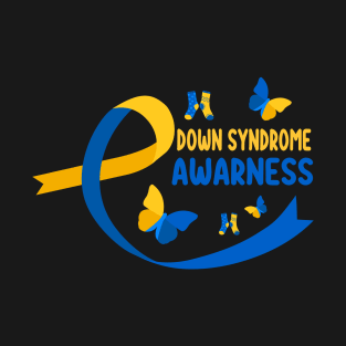 World Down Syndrome Socks T21 Blue And Yellow Ribbon T-Shirt