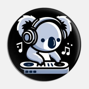 Cute koala with headphones listening to dj music, kawaii koala Pin