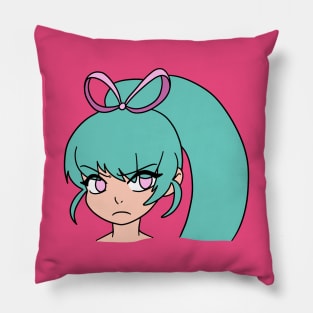 Cute Girl with a Pink Ribbon Pillow