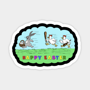 Happy Easter Bunny and Chicken Cartoon T-Shirt, Fun Easter Egg Hunt Tee, Spring Festival Family Apparel, Kids and Adults Magnet