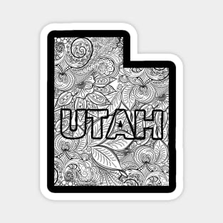 Mandala art map of Utah with text in white Magnet