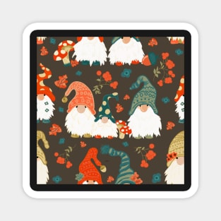 Autumn Gnomes with Long White Beards and Knitted Hats Magnet