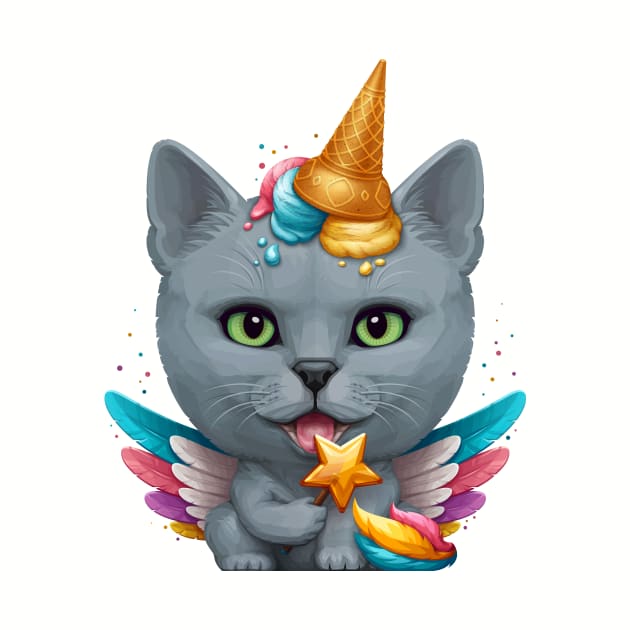 Russian Blue Cat Ice Cream Unicorn by stonemask