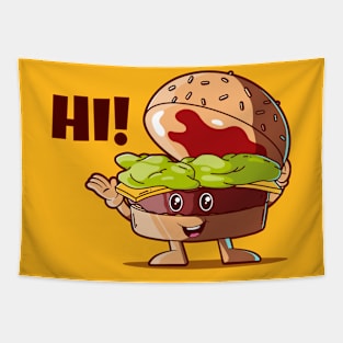 Hi! Happy burger (on light colors) Tapestry