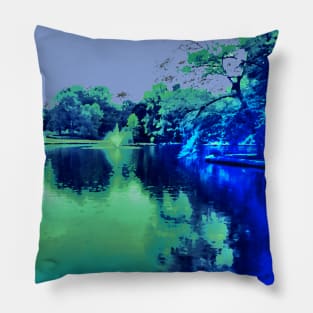 Fantasy Majestic Pond and Fountain in the Middle of Loose Park Pillow