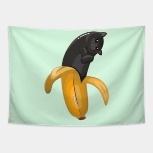 Cute Banana Black Cat Tapestry