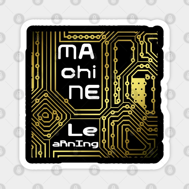 Machine Learning Computer Micro Chip White Gold Magnet by aRtVerse