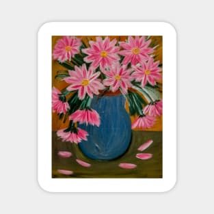 A lovely boutique of flowers in a light blue and copper trim vase Magnet