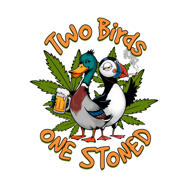 Cannabis Weed Lover Stoner Babe 420 Two Birds One Stoned by Gaila Designs