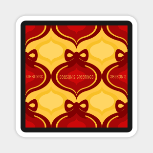 Season’s Greetings in classic red and golden repeating pattern Magnet