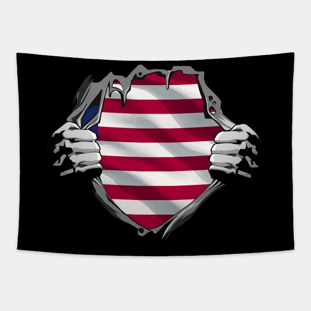 Two Hands Ripping Revealing Flag of Liberia Tapestry by BramCrye