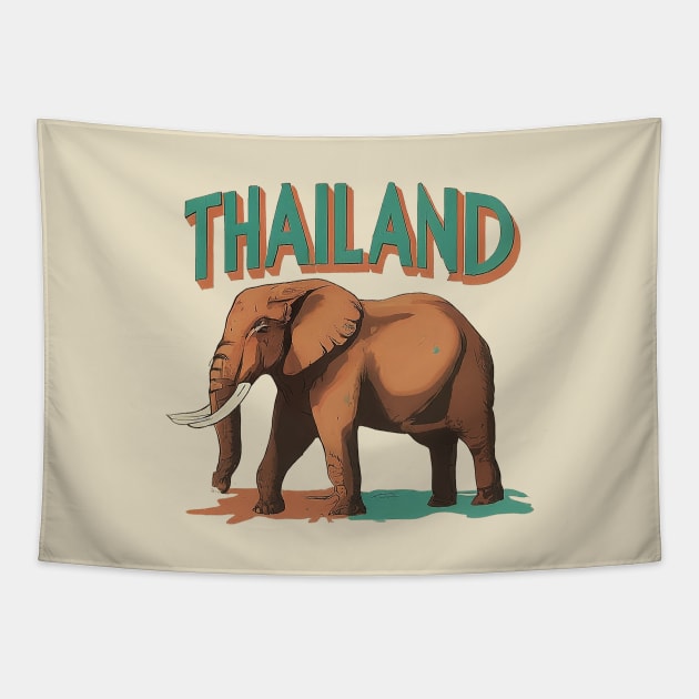 Thailand Elephant Travel Graphic Tapestry by Retro Travel Design