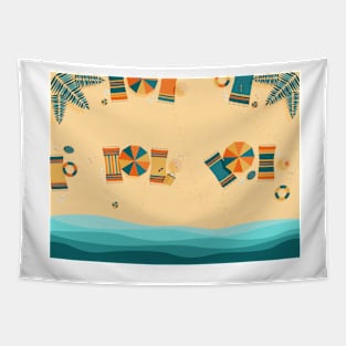 Sandy beach, top view, summer vacation illustration Tapestry