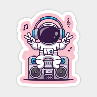 Cute Astronaut Listening With BoomBox Cartoon Magnet