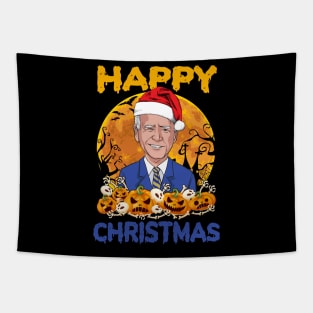 Anti Joe Biden Funny Halloween Happy Christmas Santa Hat Tapestry