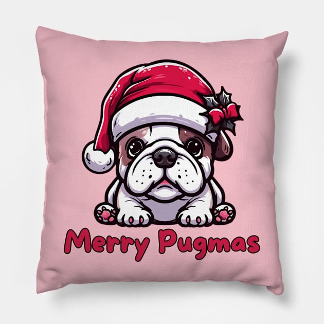 Merry Pugmas Funny Christmas Pug Dog Pet Puppy Xmas Secret  Santa Pillow by Japanese Fever