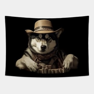 Poker playing husky Tapestry