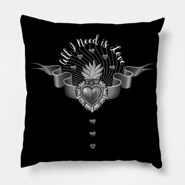 All I Need is Love - Black & White version Pillow by Colette
