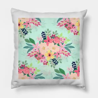 Elegant Floral Watercolor Paint Mint Girly Design Pillow