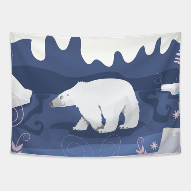 Cute Cartoon Polar Bear Tapestry by nickemporium1