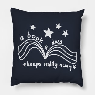 A book a day keeps reality away book with stars Pillow