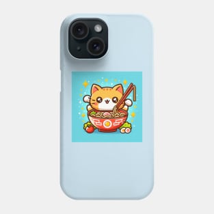 Orange Cat eating Bowl of ramen Phone Case