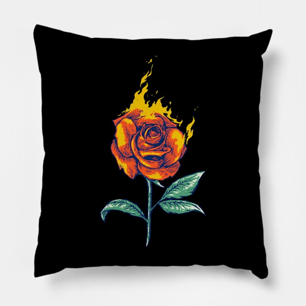 flower rose fire Pillow by Mako Design 