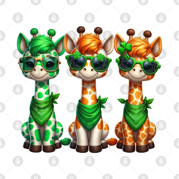 St Patricks Day Trio of Giraffes by Chromatic Fusion Studio