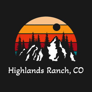 Retro Highlands Ranch Colorado Sunset and Mountains T-Shirt