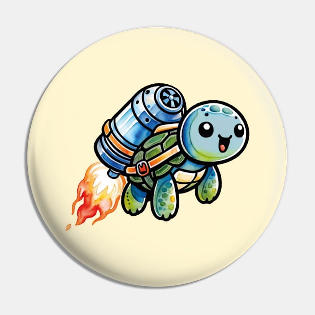 Jetpack turtle Pin by Moxis Watercolor