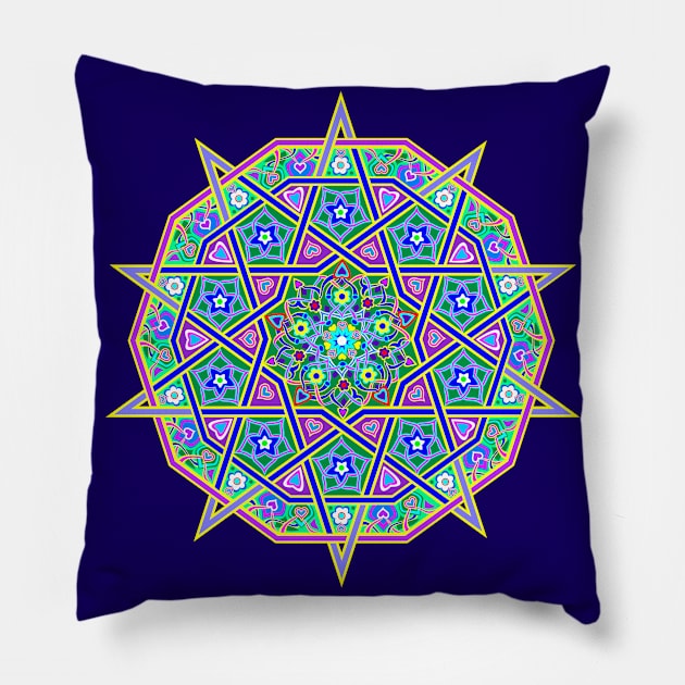 Fantasy oriental mandala pattern Pillow by Artist Natalja Cernecka