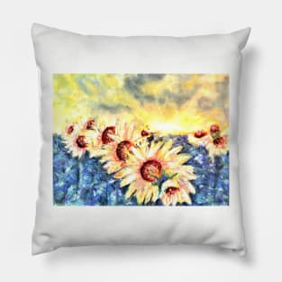 Sunset and sunflowers Pillow